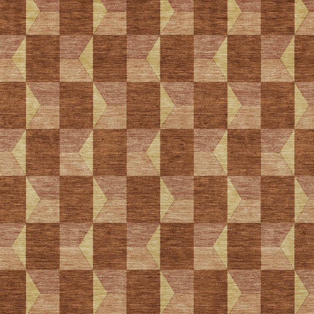 3' X 5' Orange And Brown Geometric Washable Indoor Outdoor Area Rug — view 13