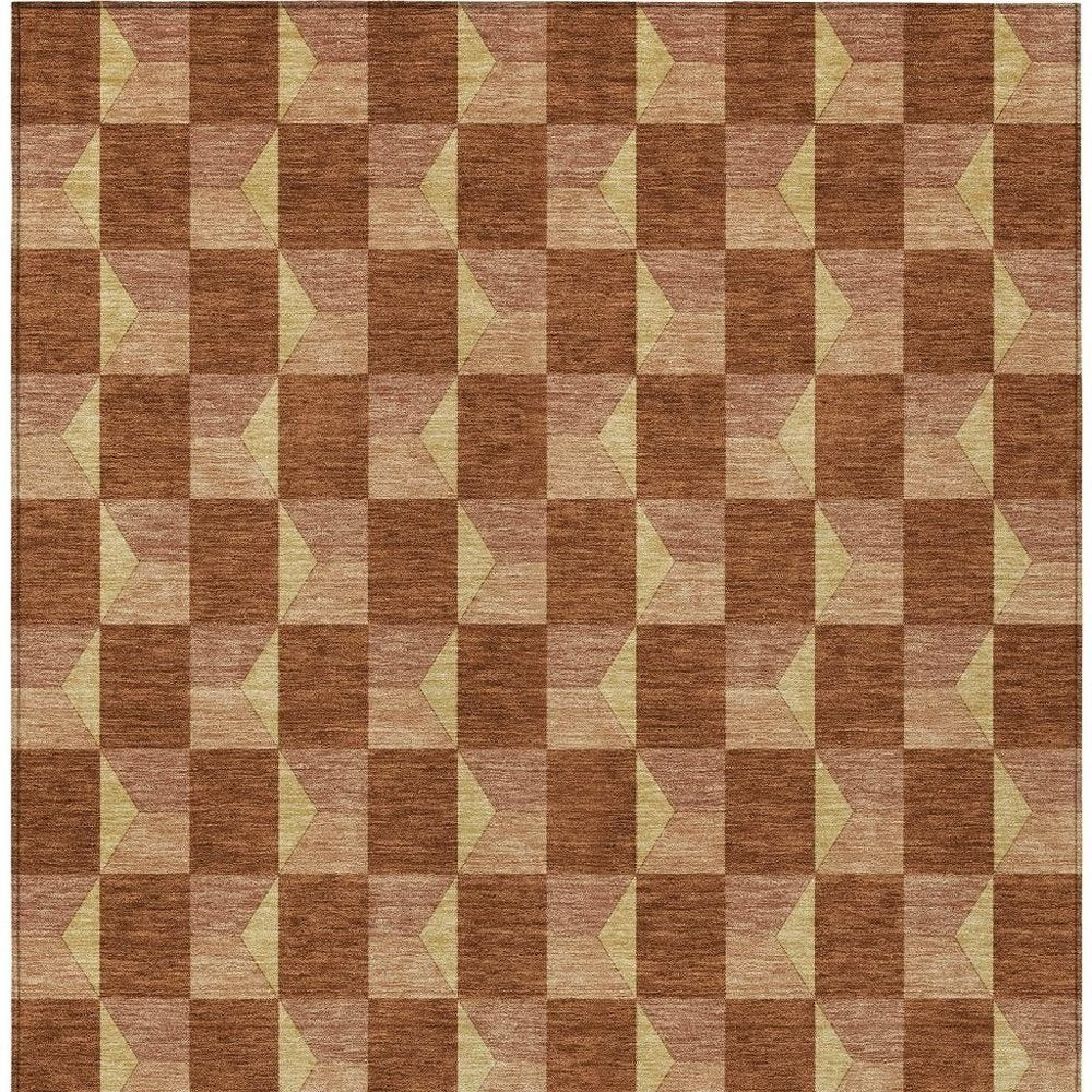 3' X 5' Orange And Brown Geometric Washable Indoor Outdoor Area Rug HomeRoots