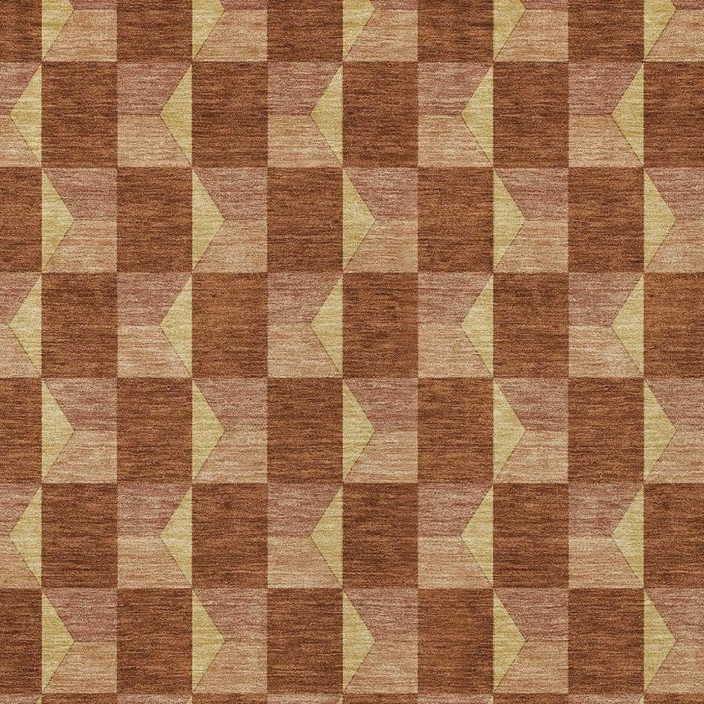 3' X 5' Orange And Brown Geometric Washable Indoor Outdoor Area Rug HomeRoots