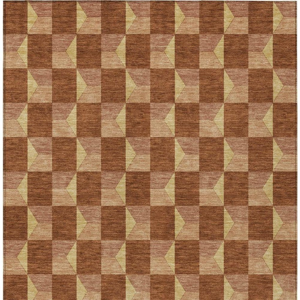 3' X 5' Orange And Brown Geometric Washable Indoor Outdoor Area Rug — view 10