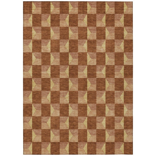 3' X 5' Orange And Brown Geometric Washable Indoor Outdoor Area Rug