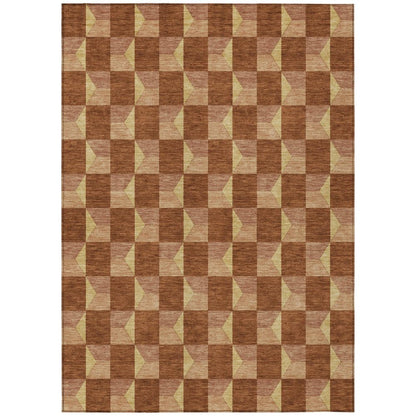 3' X 5' Orange And Brown Geometric Washable Indoor Outdoor Area Rug HomeRoots