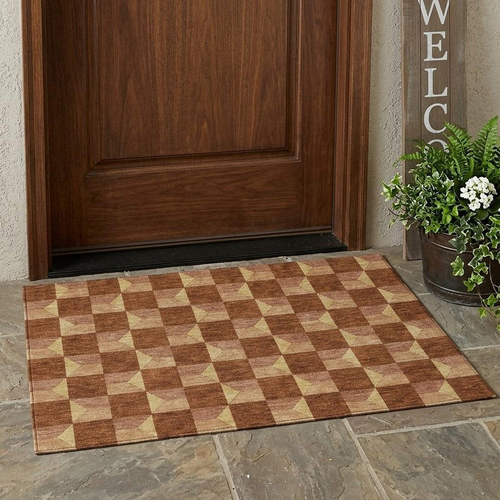 3' X 5' Orange And Brown Geometric Washable Indoor Outdoor Area Rug — view 16