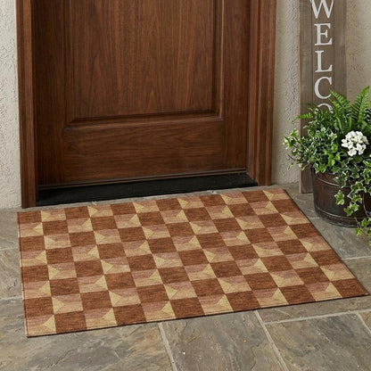 3' X 5' Orange And Brown Geometric Washable Indoor Outdoor Area Rug HomeRoots
