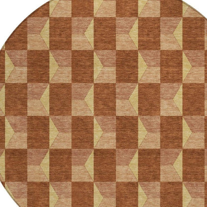 8' Orange And Brown Round Geometric Washable Indoor Outdoor Area Rug HomeRoots