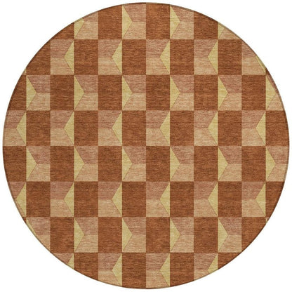 8' Orange And Brown Round Geometric Washable Indoor Outdoor Area Rug HomeRoots