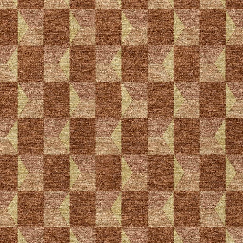 8' X 10' Orange And Brown Geometric Washable Indoor Outdoor Area Rug — view 8