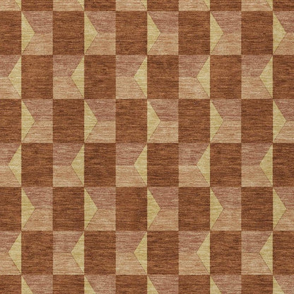 8' X 10' Orange And Brown Geometric Washable Indoor Outdoor Area Rug
