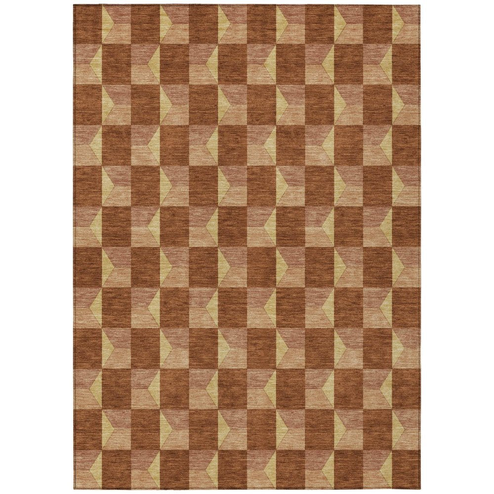 8' X 10' Orange And Brown Geometric Washable Indoor Outdoor Area Rug — view 1