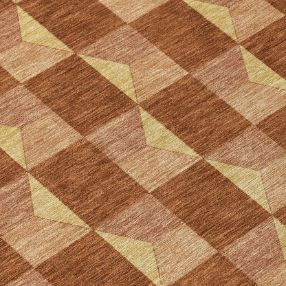 8' X 10' Orange And Brown Geometric Washable Indoor Outdoor Area Rug
