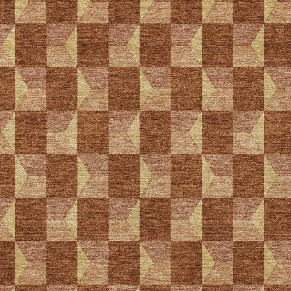 9' X 12' Orange And Brown Geometric Washable Indoor Outdoor Area Rug — view 13