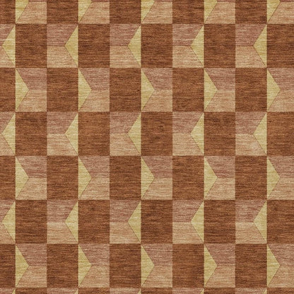 9' X 12' Orange And Brown Geometric Washable Indoor Outdoor Area Rug
