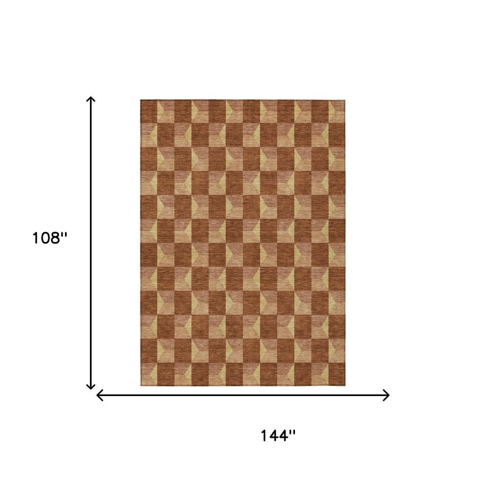 9' X 12' Orange And Brown Geometric Washable Indoor Outdoor Area Rug HomeRoots