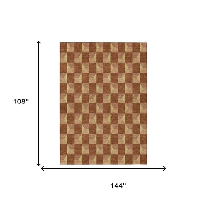 9' X 12' Orange And Brown Geometric Washable Indoor Outdoor Area Rug HomeRoots