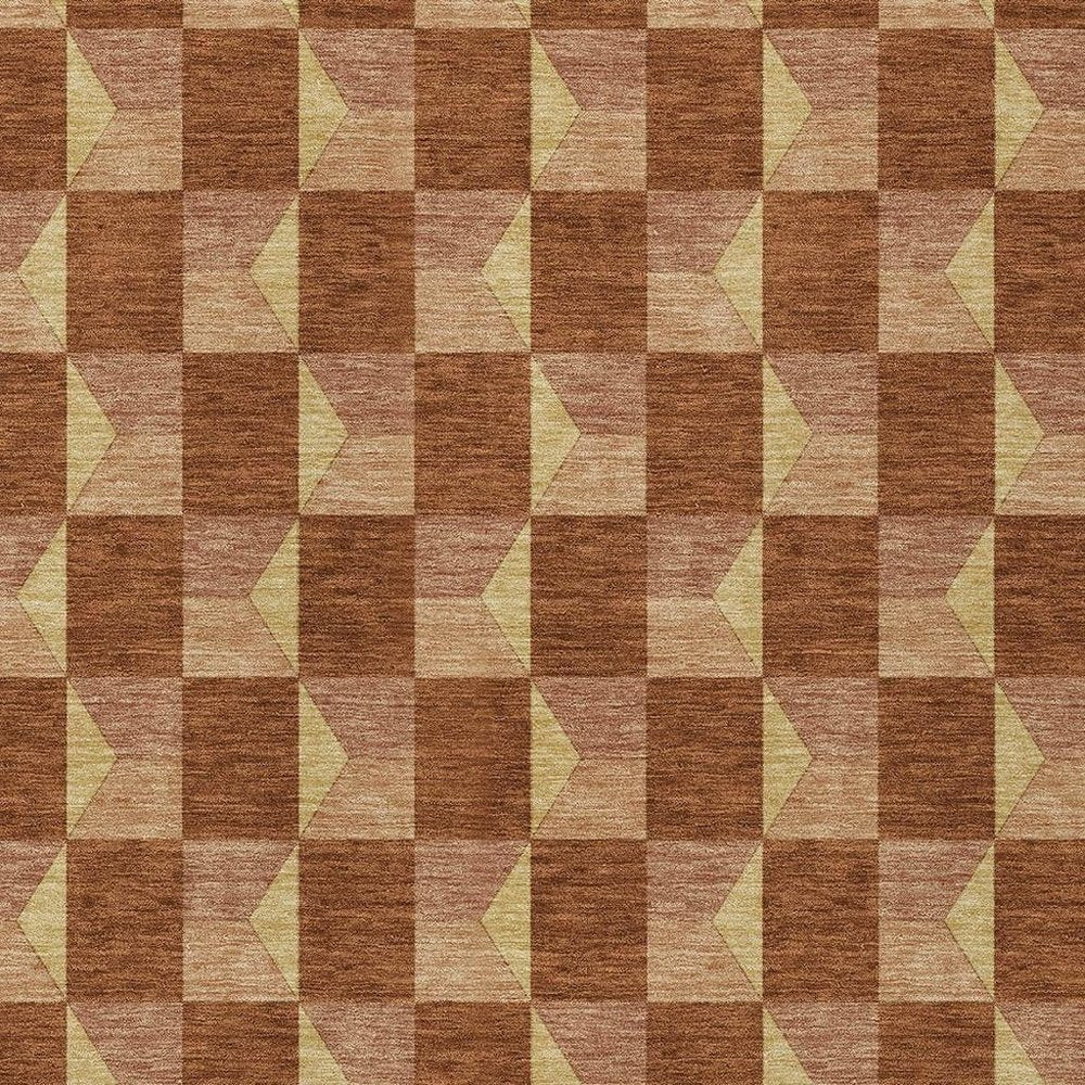 9' X 12' Orange And Brown Geometric Washable Indoor Outdoor Area Rug HomeRoots