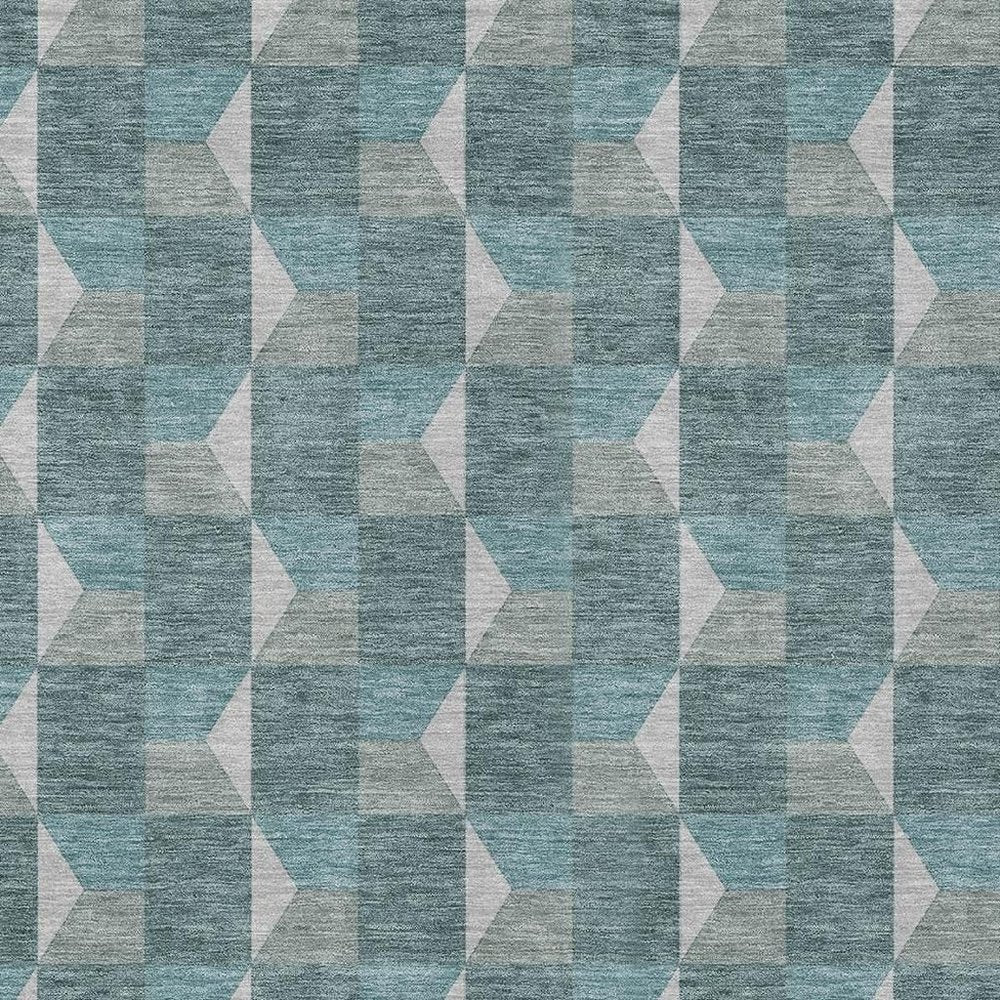 3' X 5' Teal Blue And Gray Geometric Washable Indoor Outdoor Area Rug