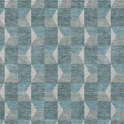 3' X 5' Teal Blue And Gray Geometric Washable Indoor Outdoor Area Rug
