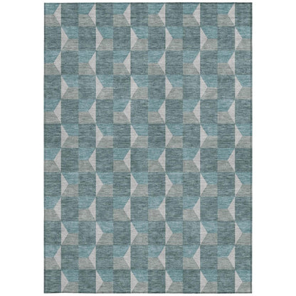 3' X 5' Teal Blue And Gray Geometric Washable Indoor Outdoor Area Rug HomeRoots