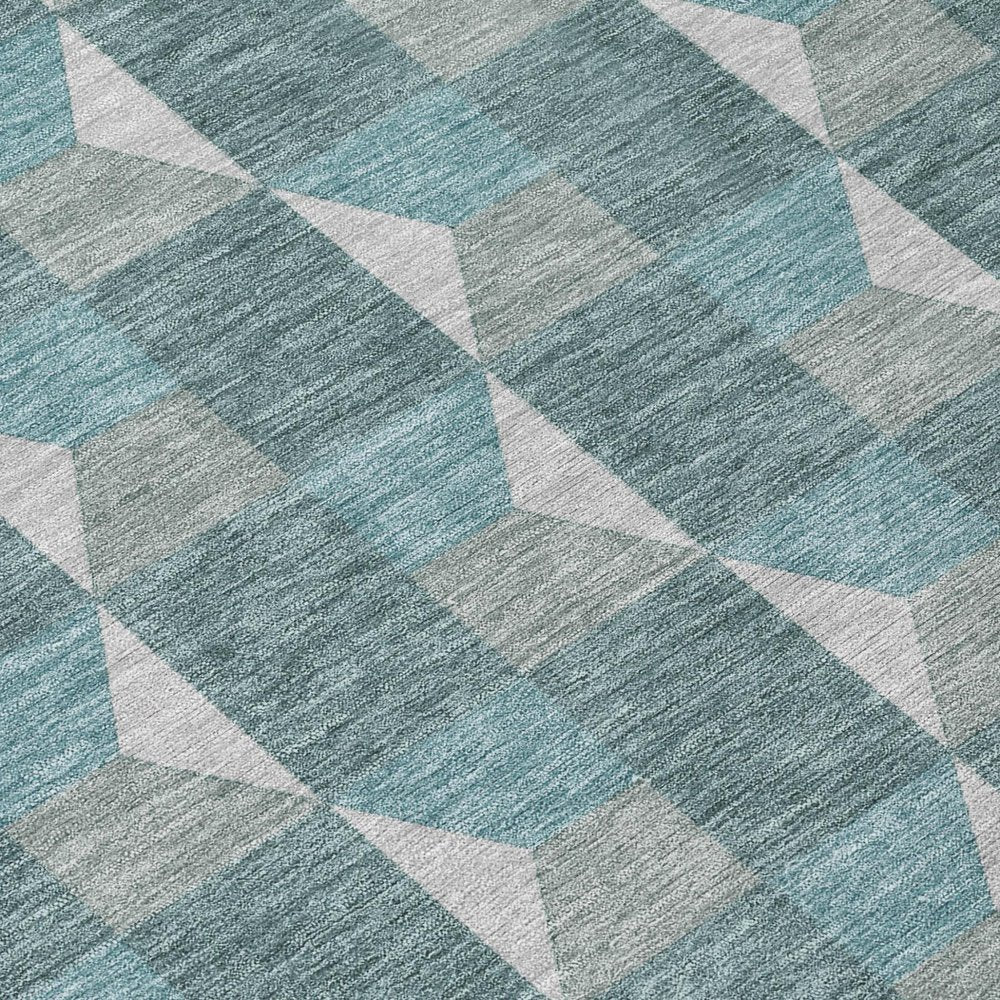 3' X 5' Teal Blue And Gray Geometric Washable Indoor Outdoor Area Rug — view 3