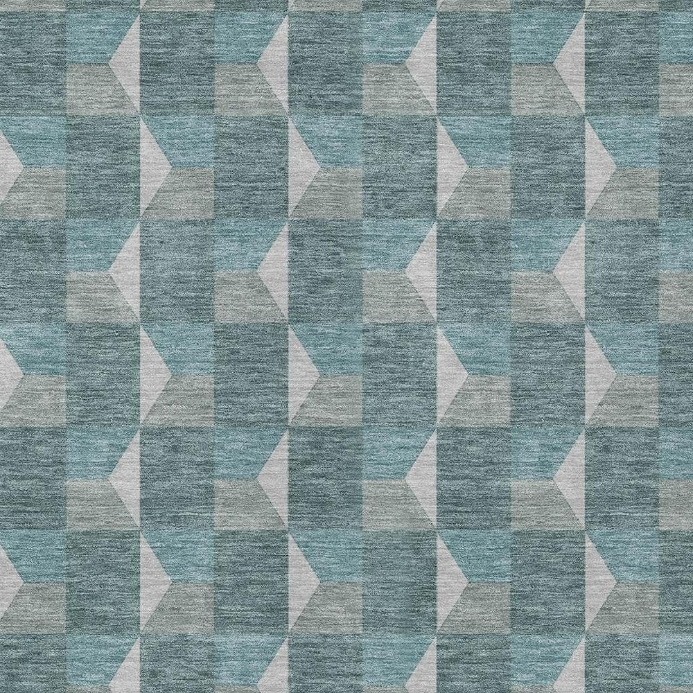 5' X 8' Teal Blue And Gray Geometric Washable Indoor Outdoor Area Rug — view 12