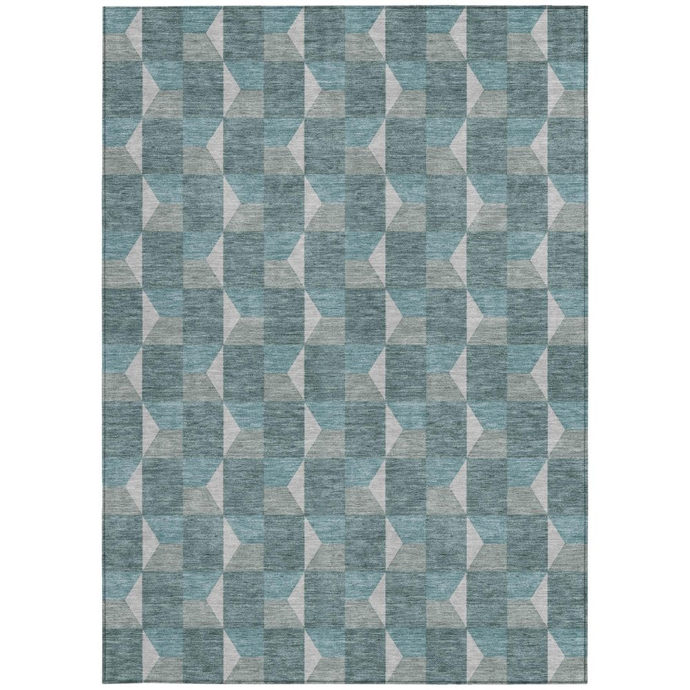 5' X 8' Teal Blue And Gray Geometric Washable Indoor Outdoor Area Rug HomeRoots