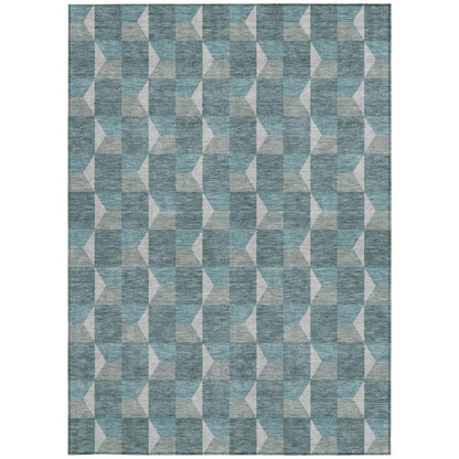 5' X 8' Teal Blue And Gray Geometric Washable Indoor Outdoor Area Rug HomeRoots