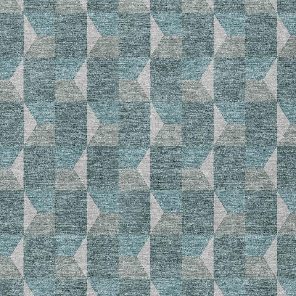 5' X 8' Teal Blue And Gray Geometric Washable Indoor Outdoor Area Rug — view 16