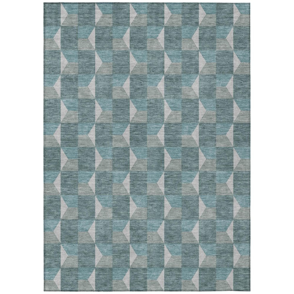 5' X 8' Teal Blue And Gray Geometric Washable Indoor Outdoor Area Rug HomeRoots