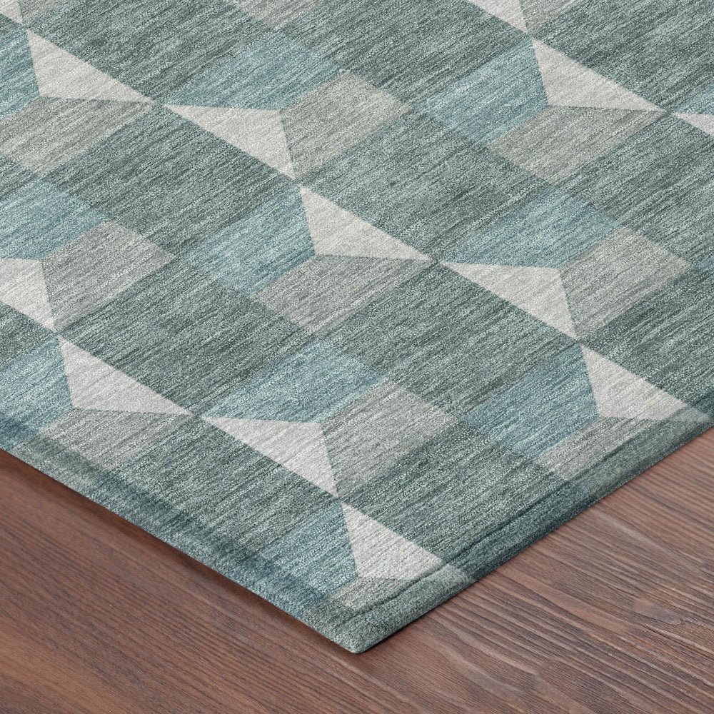 5' X 8' Teal Blue And Gray Geometric Washable Indoor Outdoor Area Rug — view 3