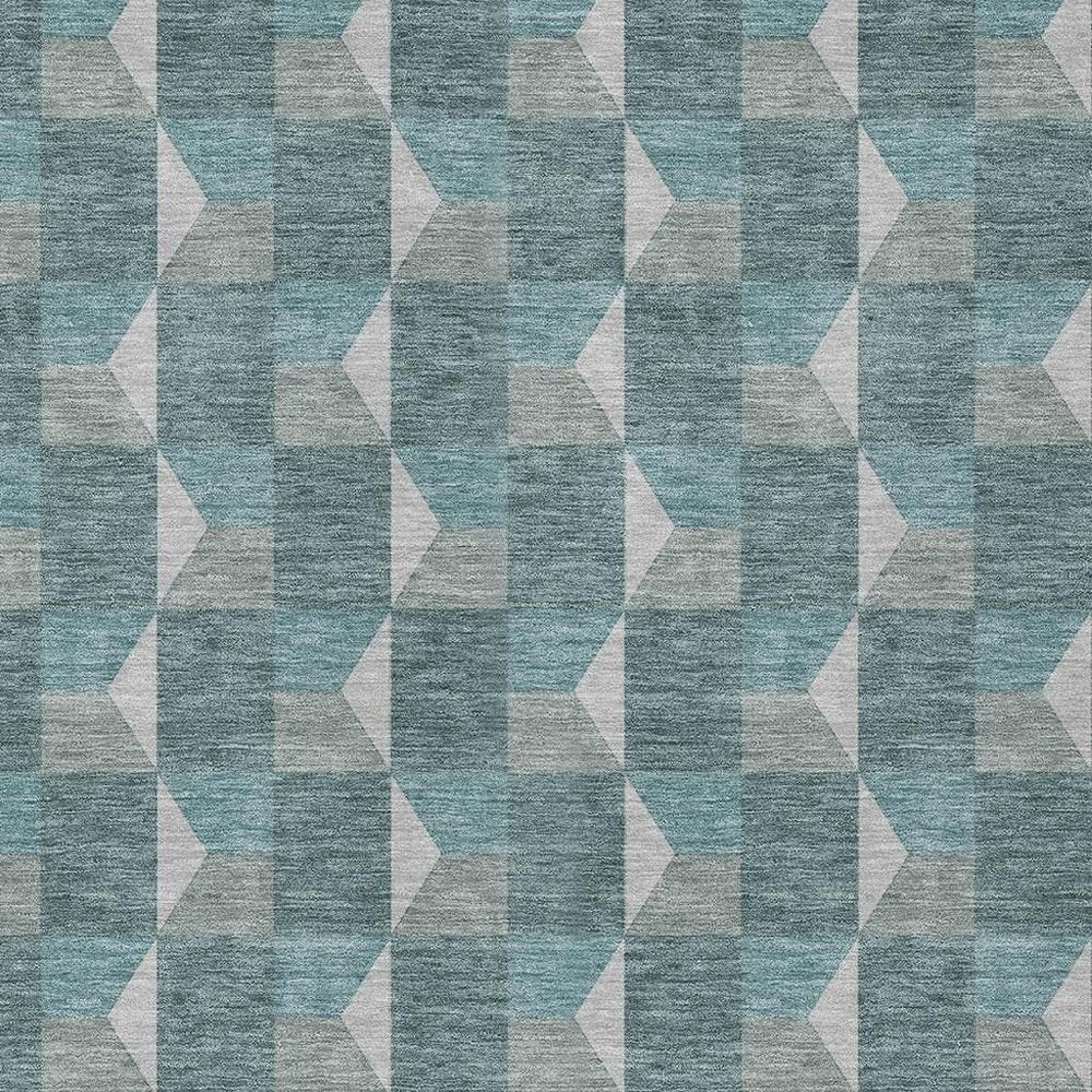 9' X 12' Teal Blue And Gray Geometric Washable Indoor Outdoor Area Rug — view 4