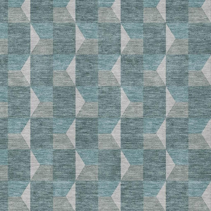 9' X 12' Teal Blue And Gray Geometric Washable Indoor Outdoor Area Rug HomeRoots