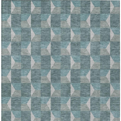9' X 12' Teal Blue And Gray Geometric Washable Indoor Outdoor Area Rug HomeRoots