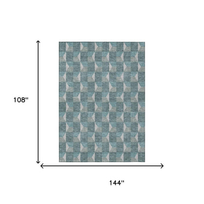 9' X 12' Teal Blue And Gray Geometric Washable Indoor Outdoor Area Rug HomeRoots