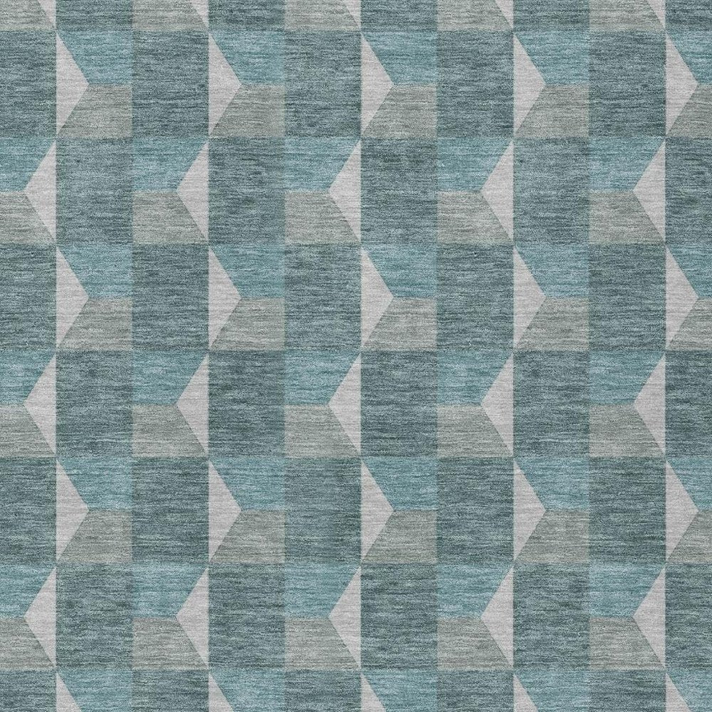 9' X 12' Teal Blue And Gray Geometric Washable Indoor Outdoor Area Rug HomeRoots