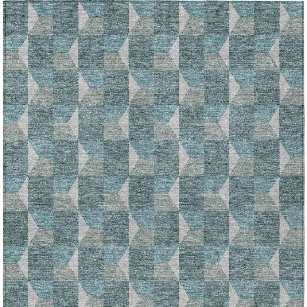 9' X 12' Teal Blue And Gray Geometric Washable Indoor Outdoor Area Rug HomeRoots