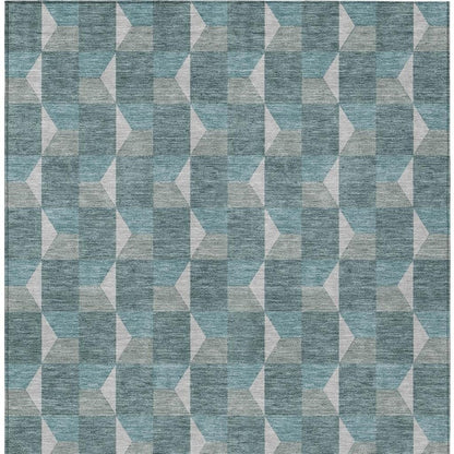 9' X 12' Teal Blue And Gray Geometric Washable Indoor Outdoor Area Rug HomeRoots