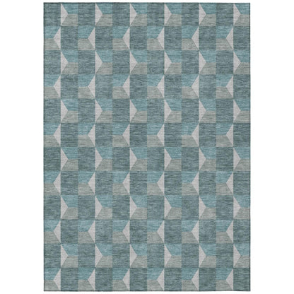 9' X 12' Teal Blue And Gray Geometric Washable Indoor Outdoor Area Rug HomeRoots