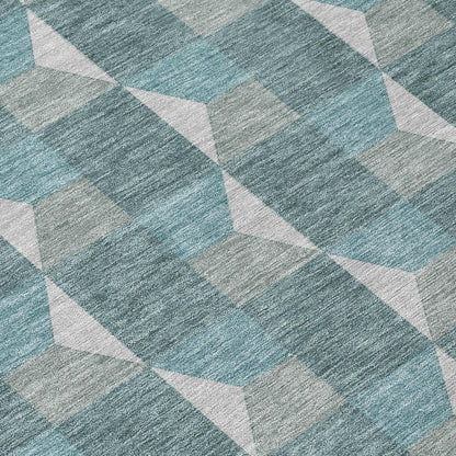 9' X 12' Teal Blue And Gray Geometric Washable Indoor Outdoor Area Rug HomeRoots