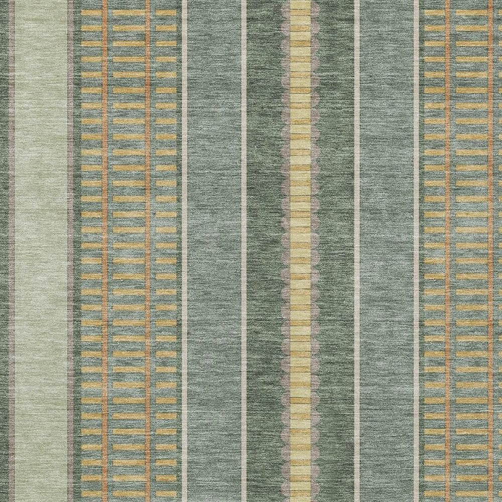 10' X 14' Green And Denim Blue Striped Washable Indoor Outdoor Area Rug — view 4
