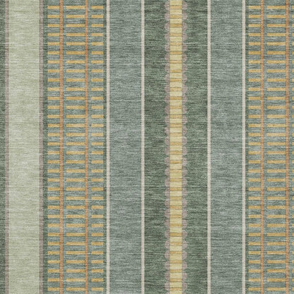 10' X 14' Green And Denim Blue Striped Washable Indoor Outdoor Area Rug