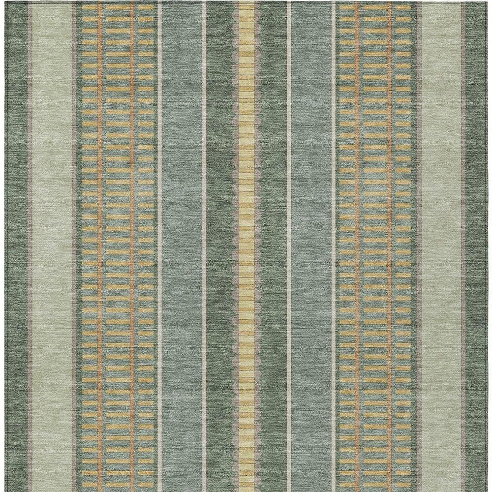 10' X 14' Green And Denim Blue Striped Washable Indoor Outdoor Area Rug — view 5