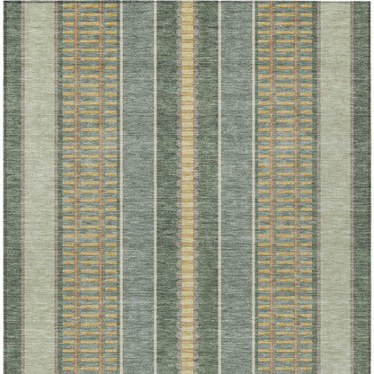 10' X 14' Green And Denim Blue Striped Washable Indoor Outdoor Area Rug HomeRoots