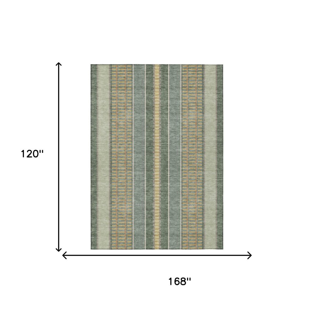 10' X 14' Green And Denim Blue Striped Washable Indoor Outdoor Area Rug — view 6