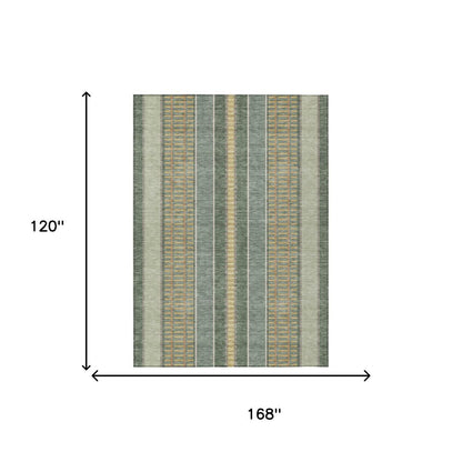 10' X 14' Green And Denim Blue Striped Washable Indoor Outdoor Area Rug HomeRoots