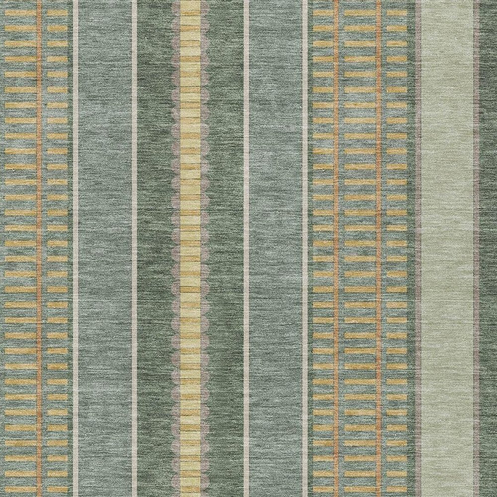 10' X 14' Green And Denim Blue Striped Washable Indoor Outdoor Area Rug — view 8