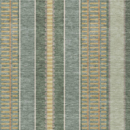 10' X 14' Green And Denim Blue Striped Washable Indoor Outdoor Area Rug HomeRoots