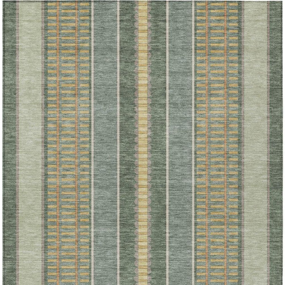 10' X 14' Green And Denim Blue Striped Washable Indoor Outdoor Area Rug — view 9