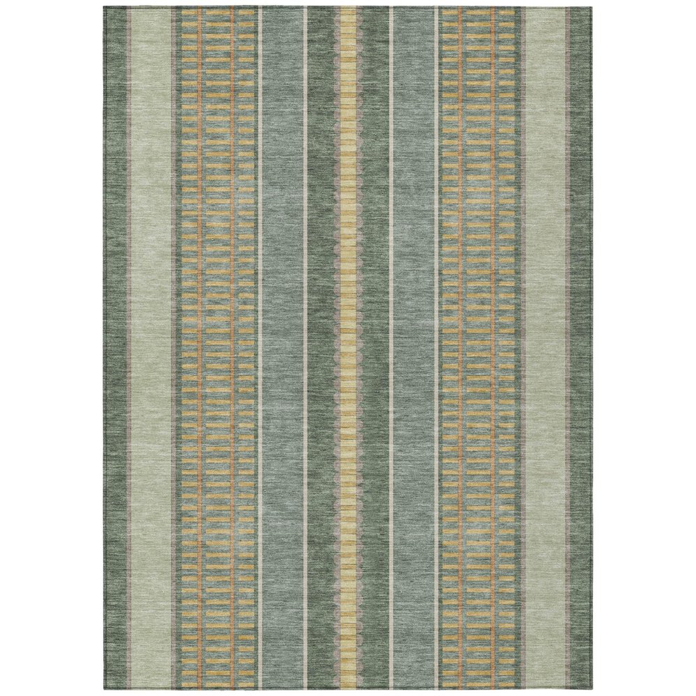 10' X 14' Green And Denim Blue Striped Washable Indoor Outdoor Area Rug HomeRoots