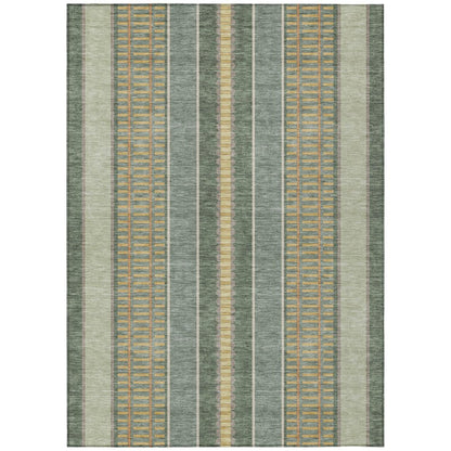 10' X 14' Green And Denim Blue Striped Washable Indoor Outdoor Area Rug HomeRoots