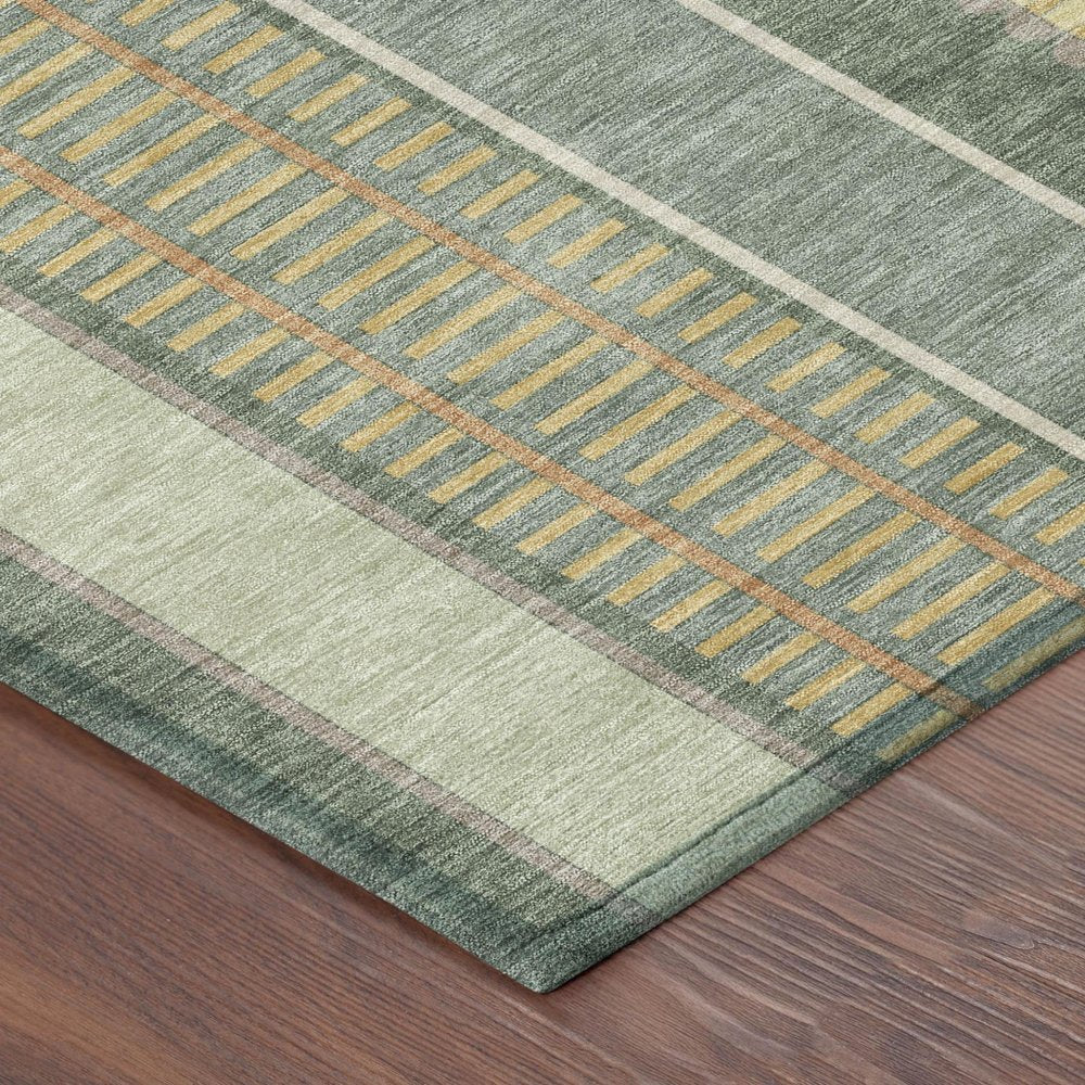 10' X 14' Green And Denim Blue Striped Washable Indoor Outdoor Area Rug HomeRoots